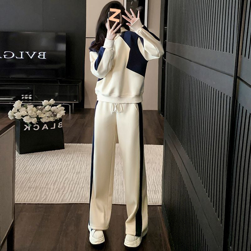 Fleece-Lined Thick Long Sleeve Casual Suit for Women Autumn Winter