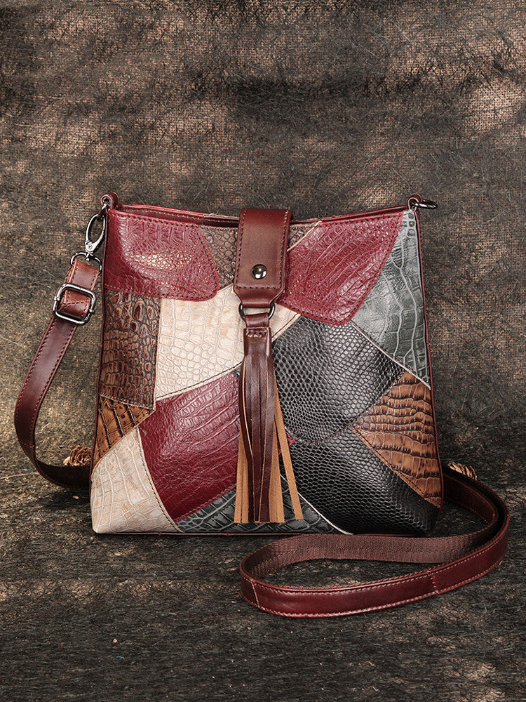 Fringed Soft Cowhide Leather Bucket Messenger Bag