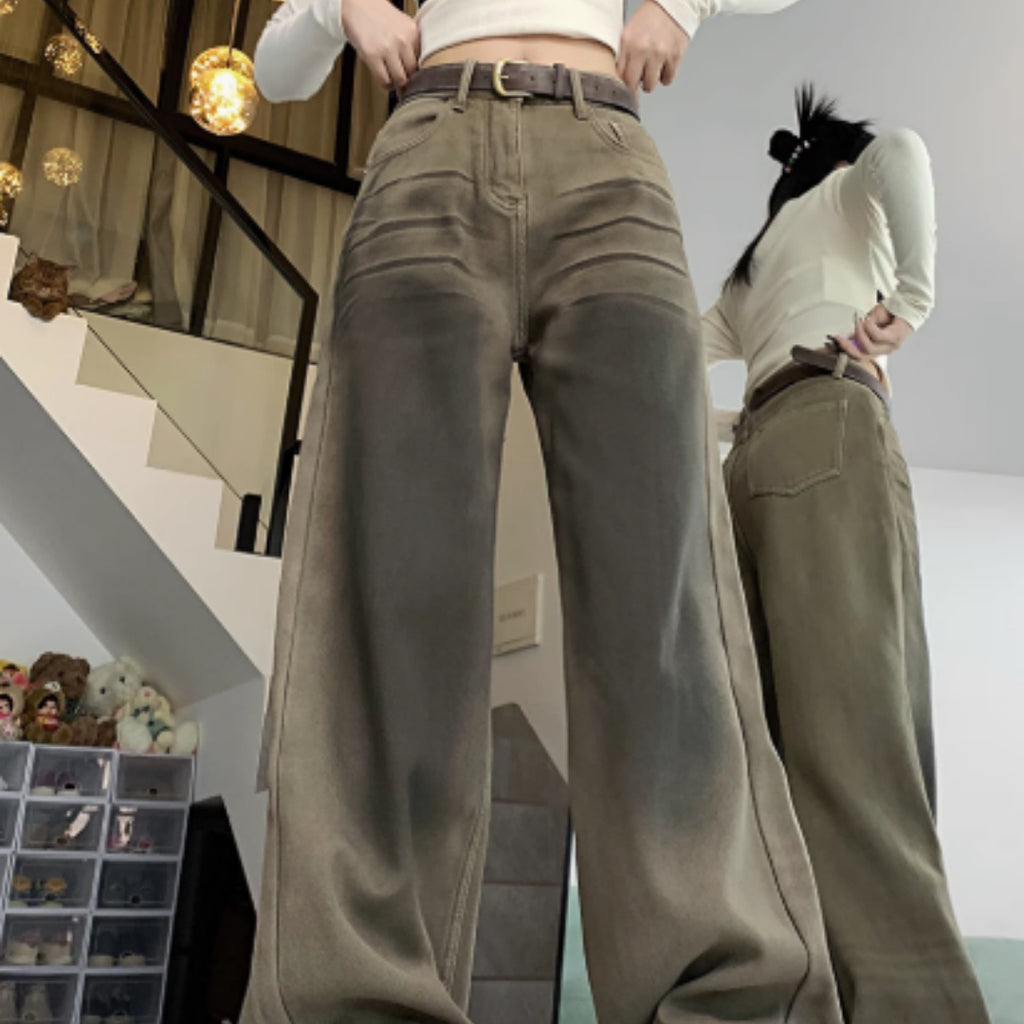 High Waist Loose Slimming Wide Leg Denim Pants for Women