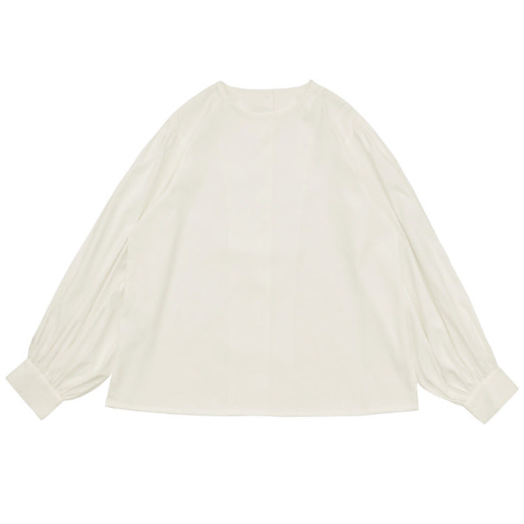 Women's Autumn Cotton Crew Neck Lantern Sleeve Shirt