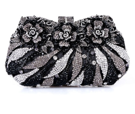 European & American Women's Metal Rose Diamond Crystal Clutch Bag 21cm