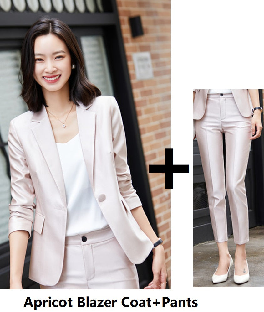 Professional Women's Fashion Suit Set with Long Sleeve Jacket and Pants