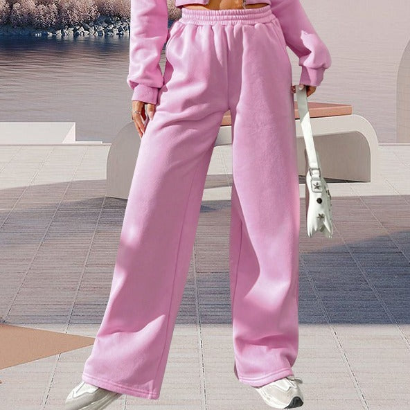 Pink Front Zip Hooded Sweatshirt & Two-Piece Pants Set