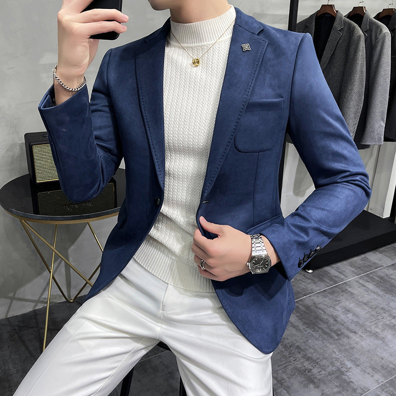 Men's Casual Slim Fit Suede Suit Top in Multiple Colors