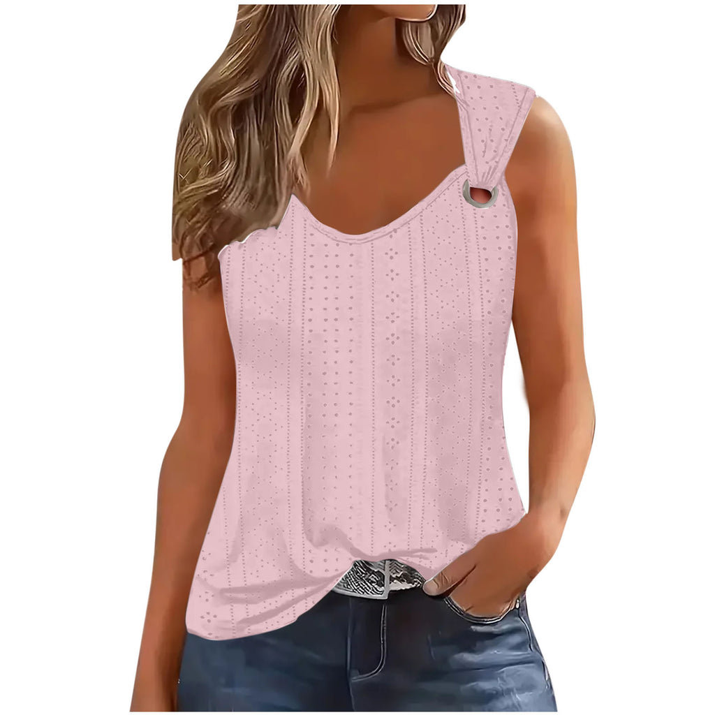 T-Shirt Gilet Femme Col V Sans Manches Couleur Unie
