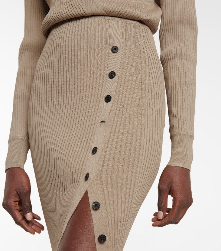 Camel Slim Fit V-Neck Button-Down Dress with Lapel Collar
