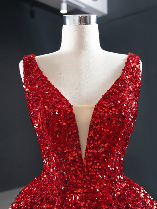 Robe de mariée bustier en V, jupe tutu à sequins