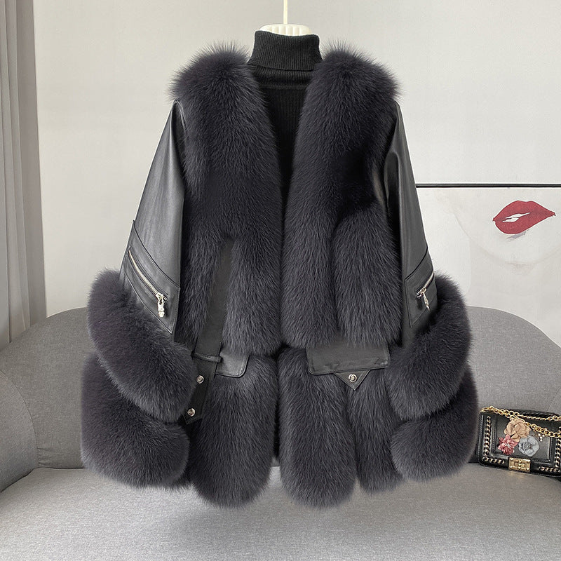 Manteau long une pièce pour femme en fourrure