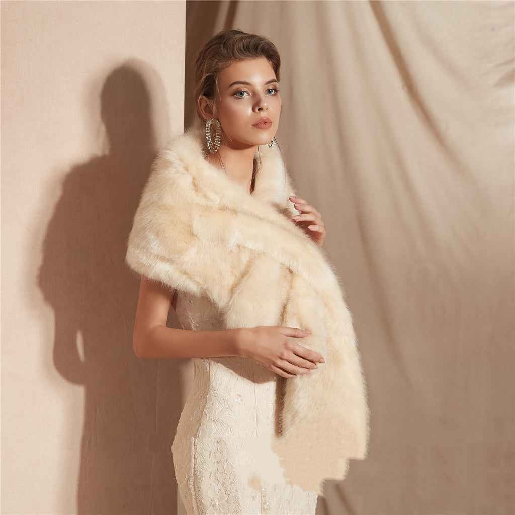 Châle de mariée en fausse fourrure de renard pour femme, pour l'hiver