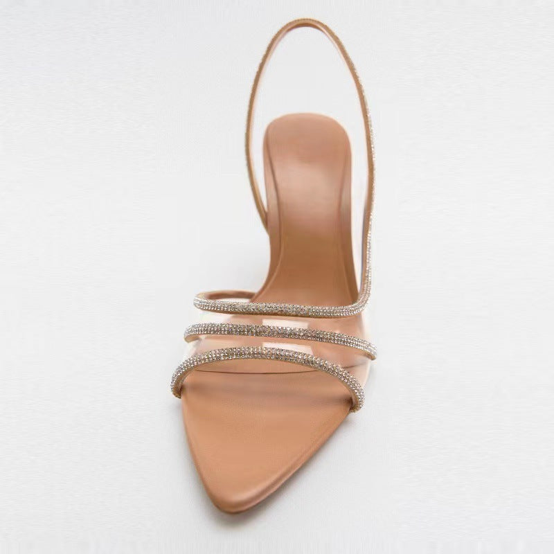 Women's Apricot Pointed PVC High Heels, Sizes 35-42