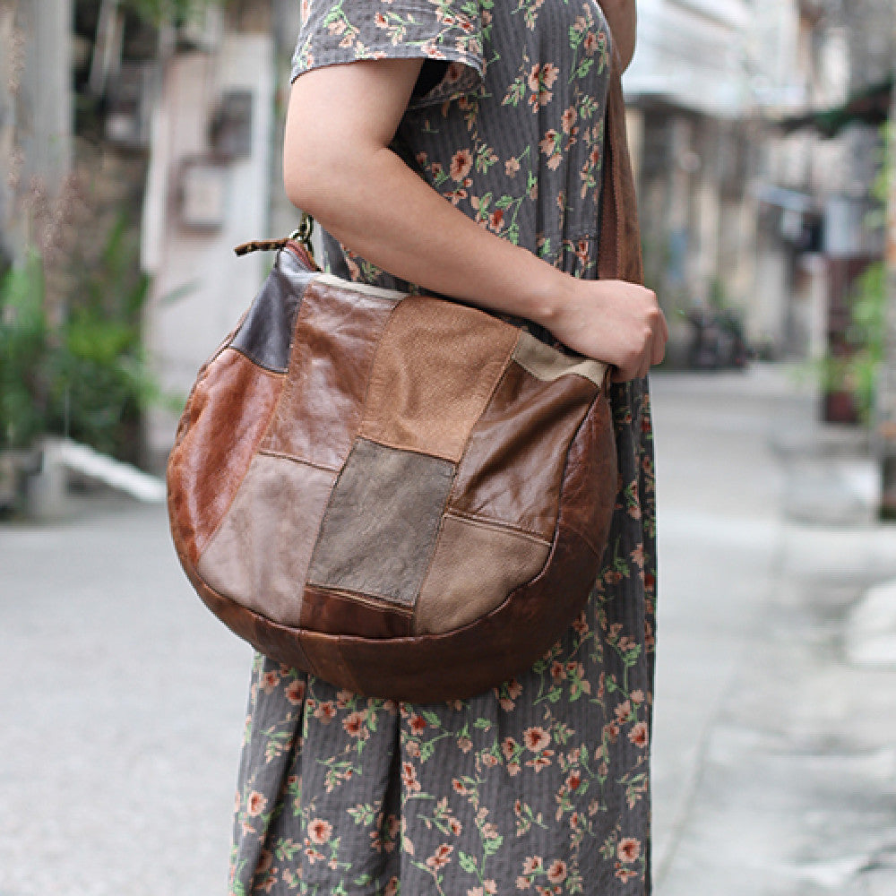 Cowhide Leather Casual Crossbody Bag with Zipper Closure