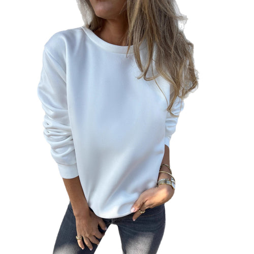 Casual Women's Solid Color Round Neck Long Sleeve Polyester Sweater