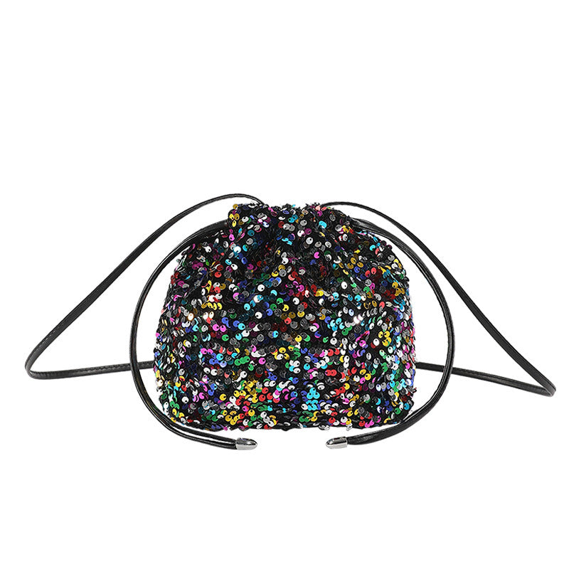 Sac plissé à cordon à sequins doux bandoulière