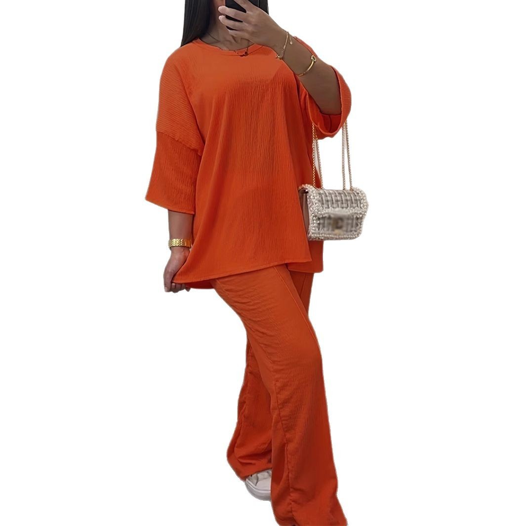 Women's Large Size Casual Suit with Top & Pants in Multiple Colors