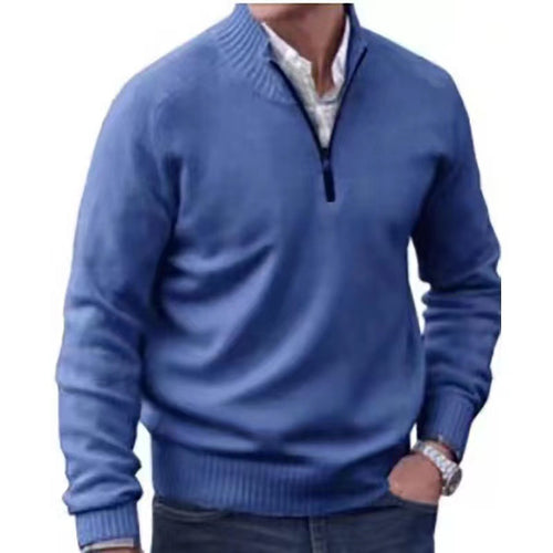 Men's Pullover Zipper Sweater Stand Collar Knitted Casual Solid Color Top