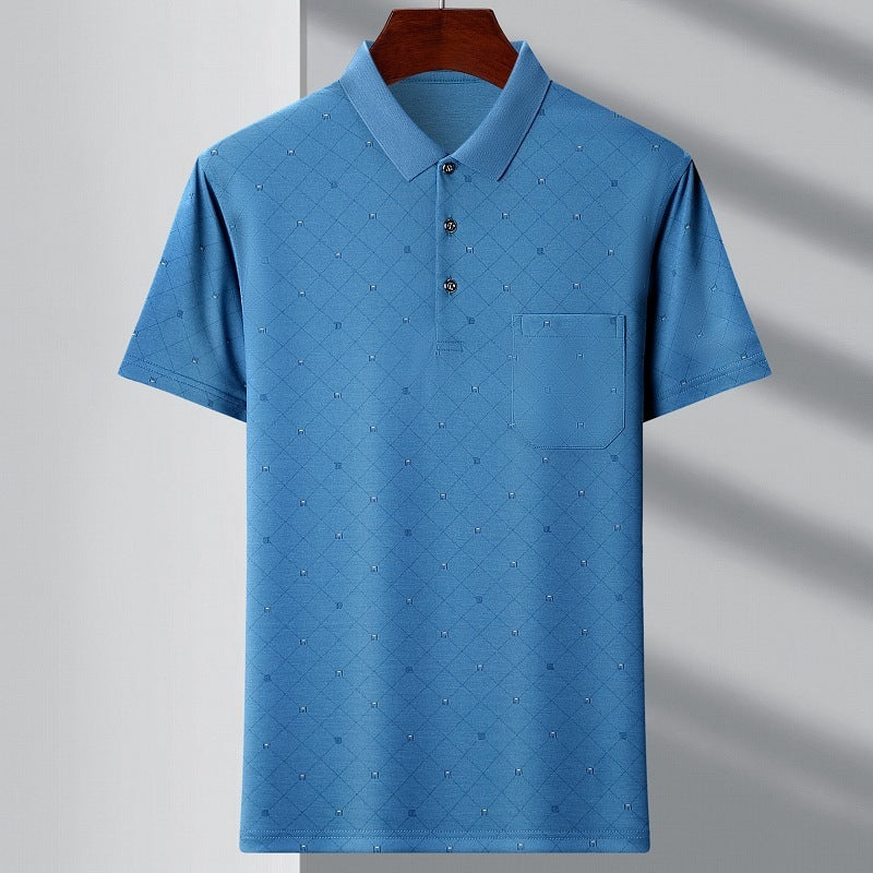Men's Youth Striped Polo Shirt with Pocket Cotton Spandex