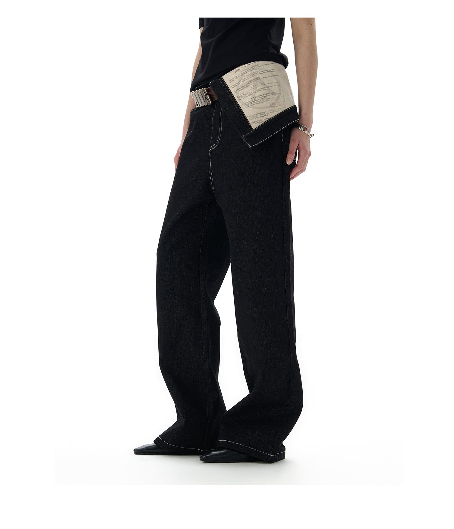 Flip Over Cotton Black Printed Waist Pants