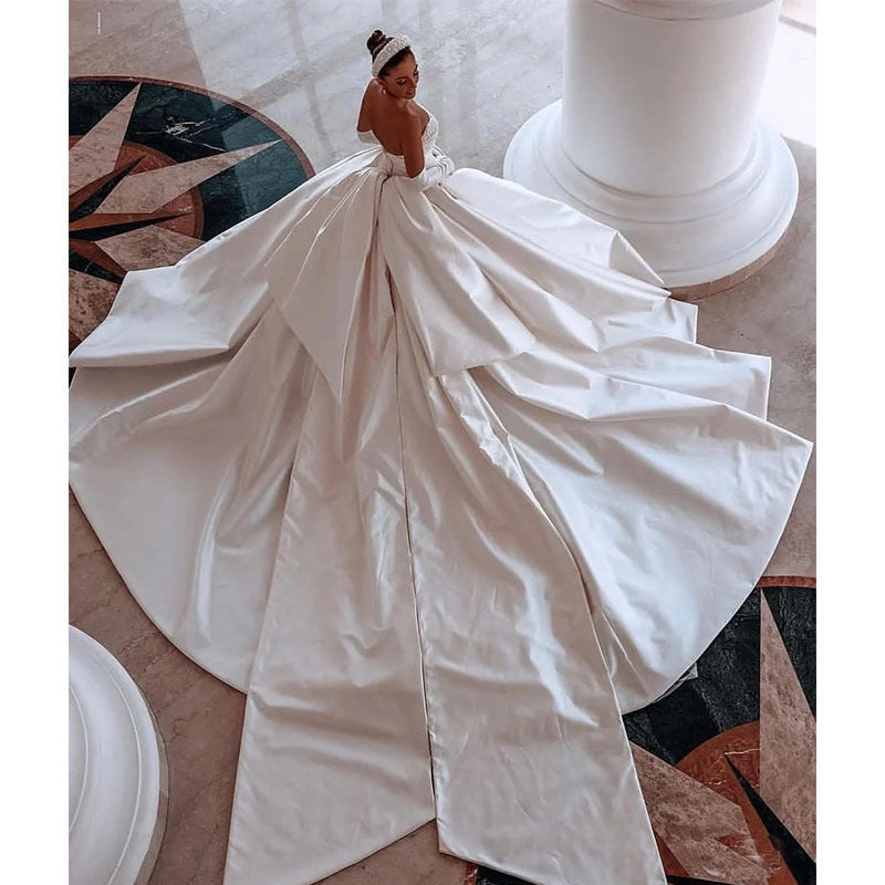 Ivory White Satin Strapless Bridal Dress for Women