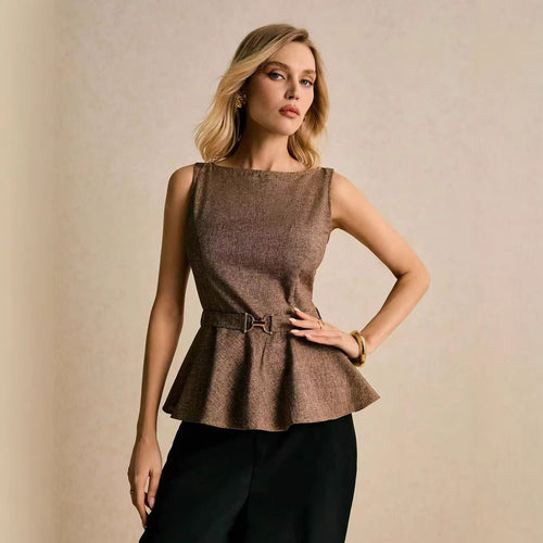Puffy Solid-Color Sleeveless Top with Lace-Up Details for Women