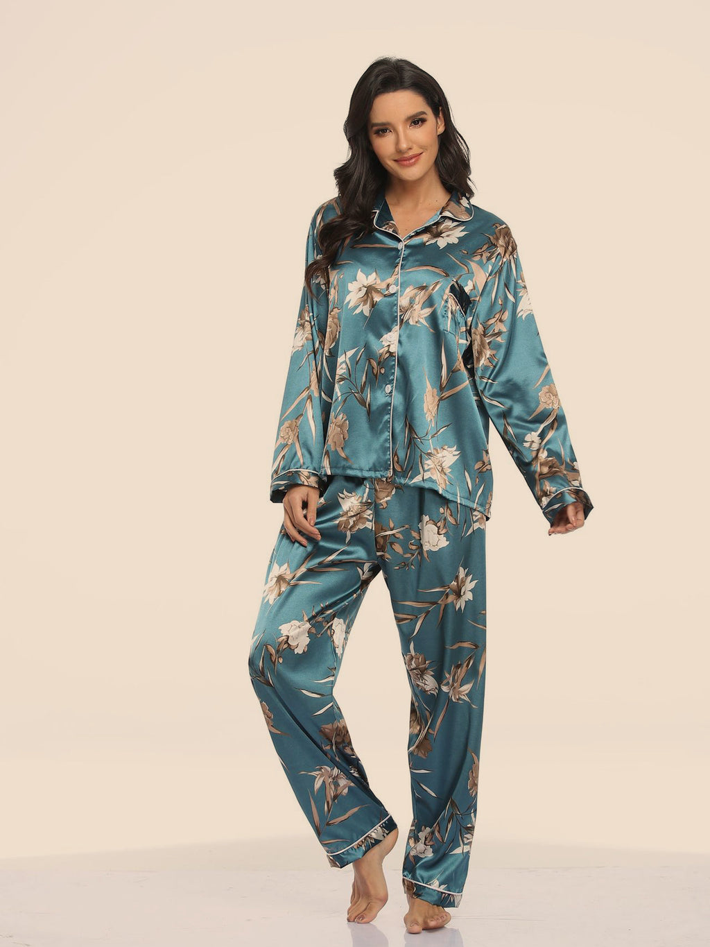 Two-Piece Stretch Satin Pajama Set for Women