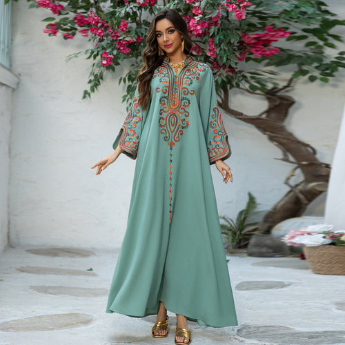 Autumn Winter Embroidered Rope Long Sleeve Polyester Dress