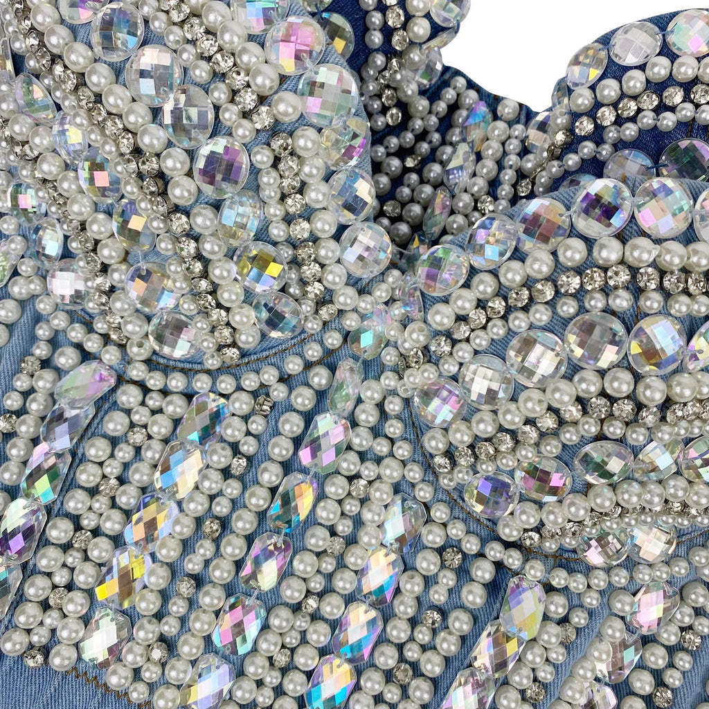 Heavy Industry Beads Diamond Shaping Breathable Fashion Denim Bra Vest