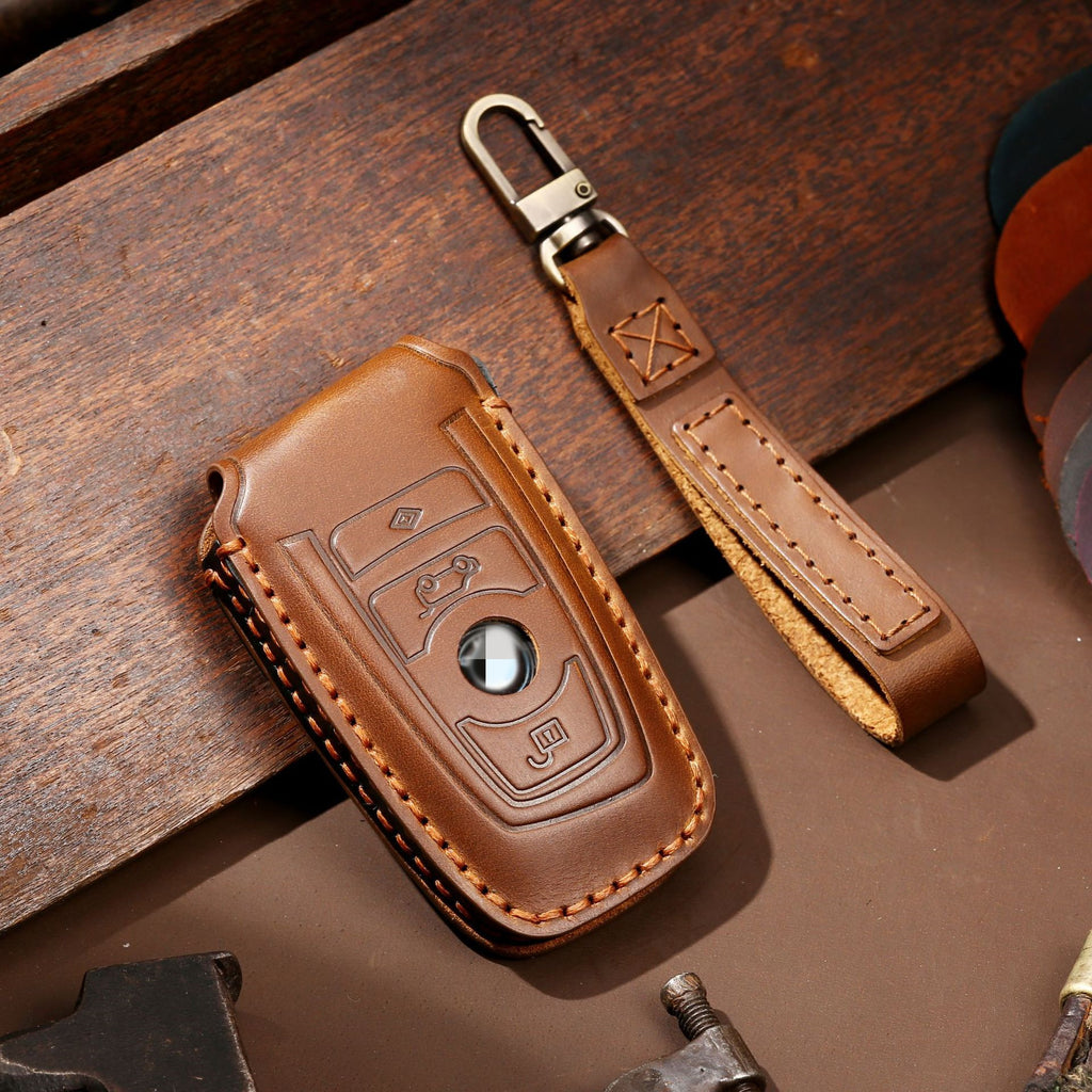Housse de clé de voiture en cuir véritable faite à la main – Cuir de vachette haut de gamme