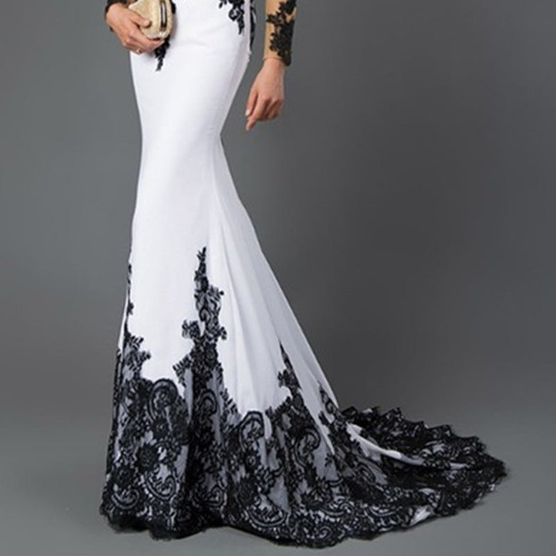 Embroidered Lace Maxi Dress With Fishtail Slim Fit