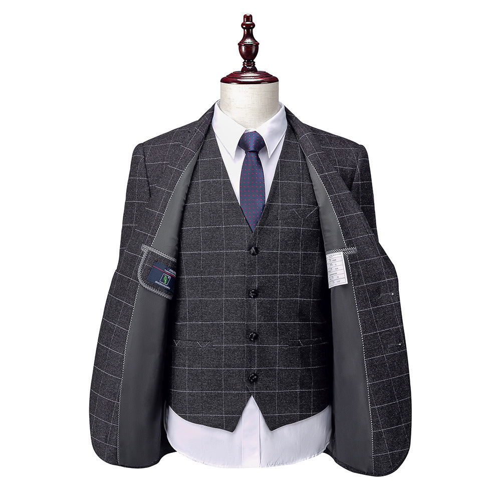 Men's Slim Fit Dark Grey Business Wedding Groom Suit Polyester