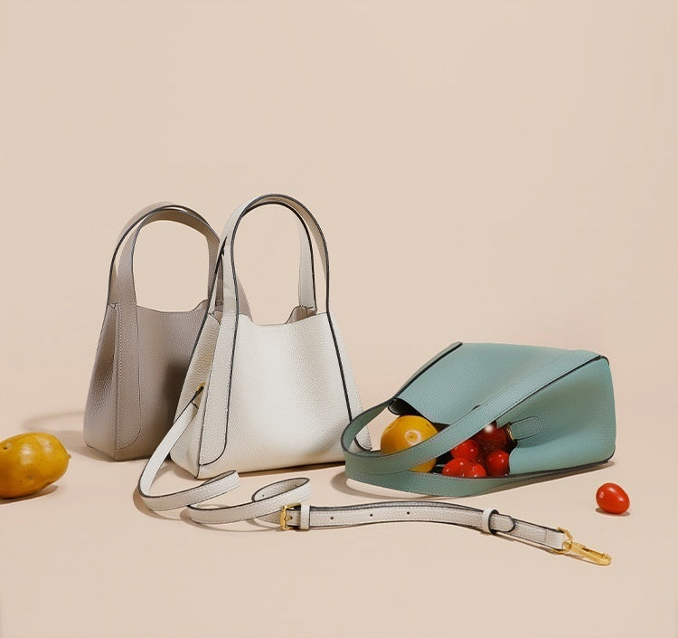 Sac seau en cuir de vachette première couche pour femme, portable pour les trajets quotidiens