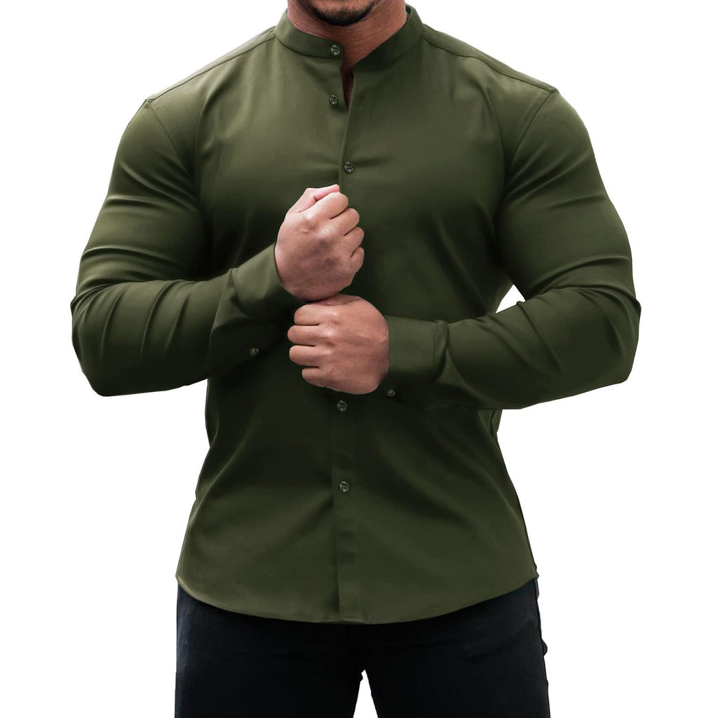Men's Casual Long Sleeve Slim Button-Down Shirt Solid Colors Polyester