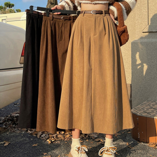 Women's Autumn Winter High Waist Slimming Retro A-Line Skirt with Big Hem