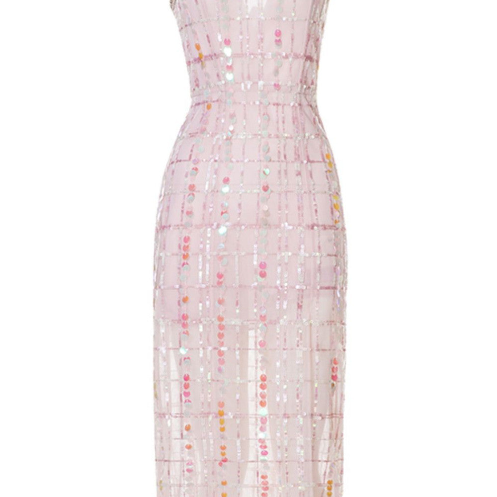 Women's Light Pink Sleeveless Suspender Evening Dress Polyester