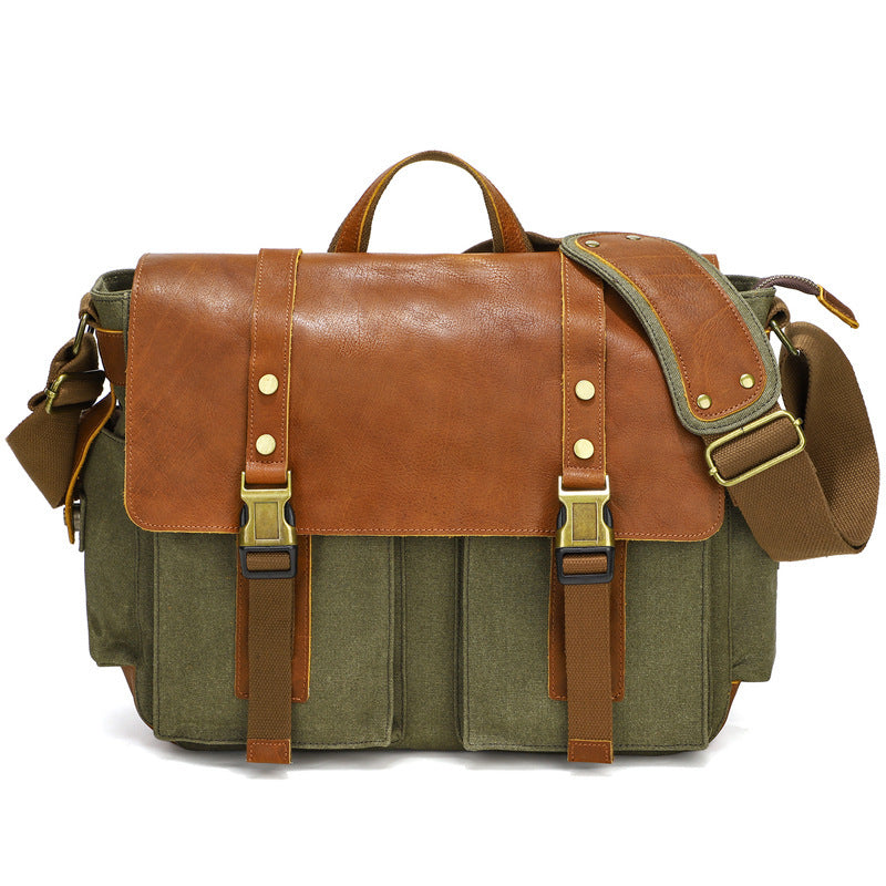 Sac bandoulière en toile cirée et cuir de vachette