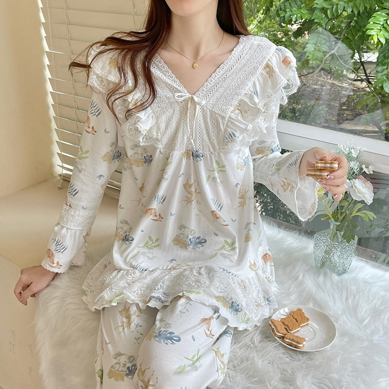 Pyjama femme printemps-automne manches longues style princesse adorable