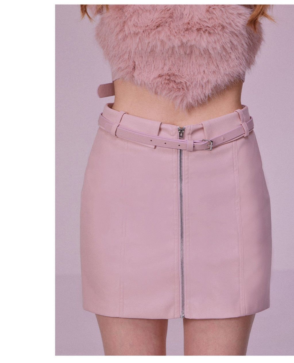 Heart Hair Bra and Leather Skirt Set for Autumn Winter