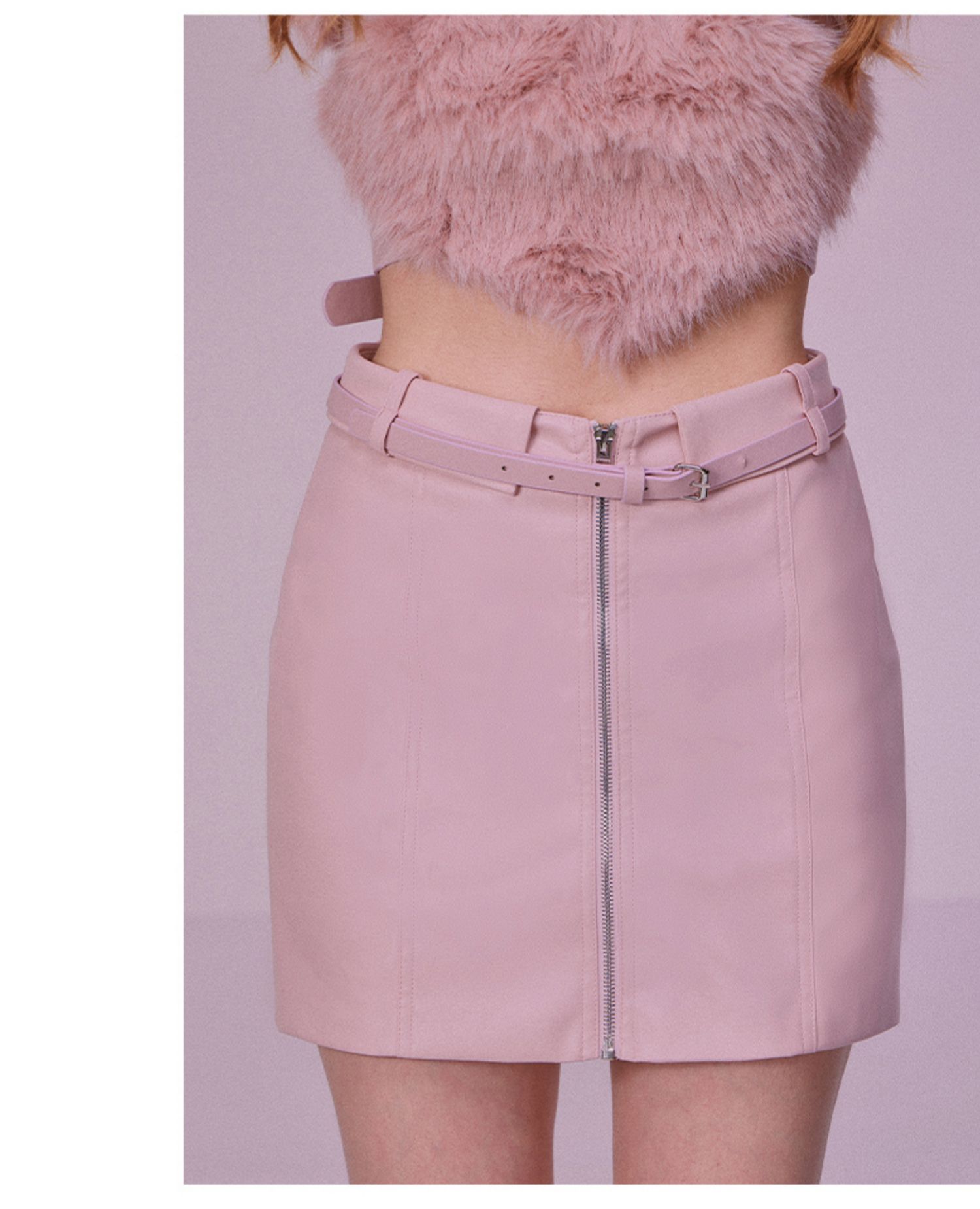 Heart Hair Bra and Leather Skirt Set for Autumn Winter