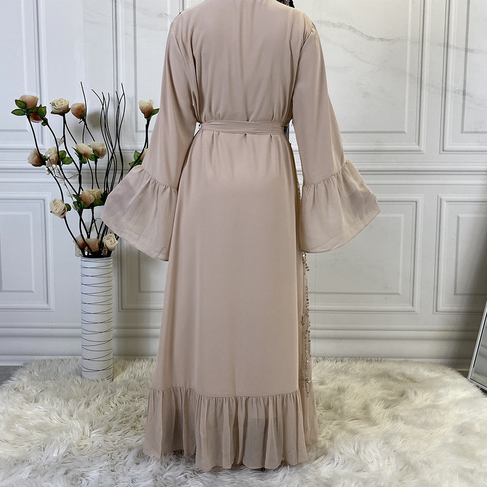 Apricot Sequin Chiffon Cardigan Robe for Muslim Women