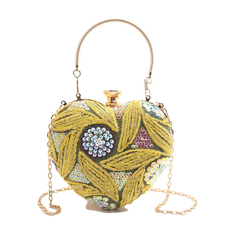 Women's Heart-Shaped Sequins Shoulder Bag Retro