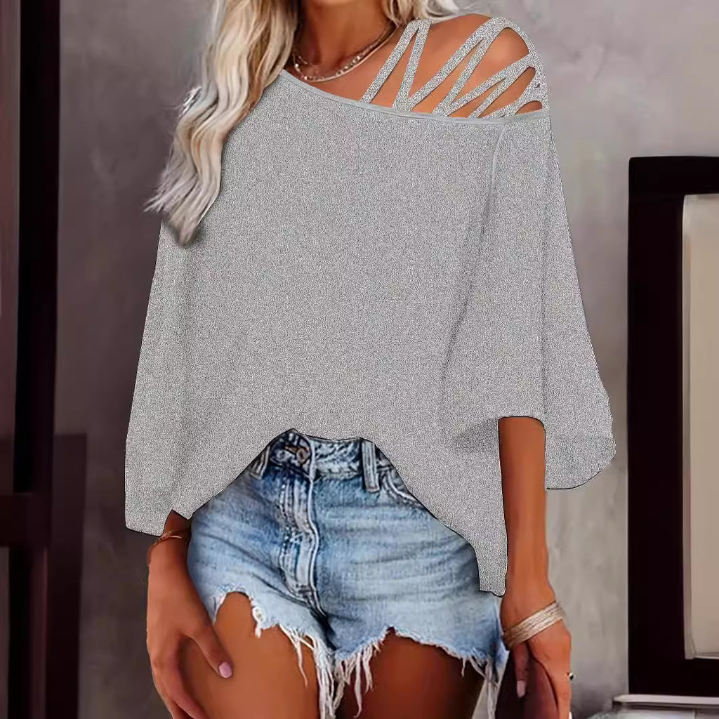 Women's Summer Off-Shoulder Loose Solid Color Top Polyester S-XXL