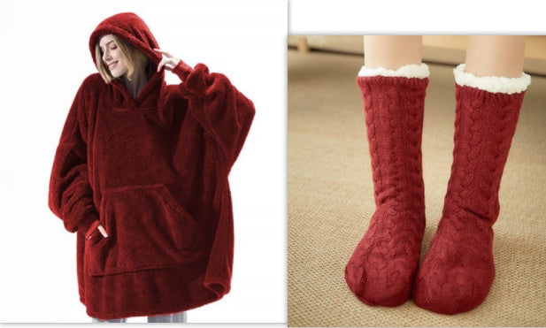 Hooded Sweatshirt Hoodie with Large Pocket, Double-Sided Velvet, One Size