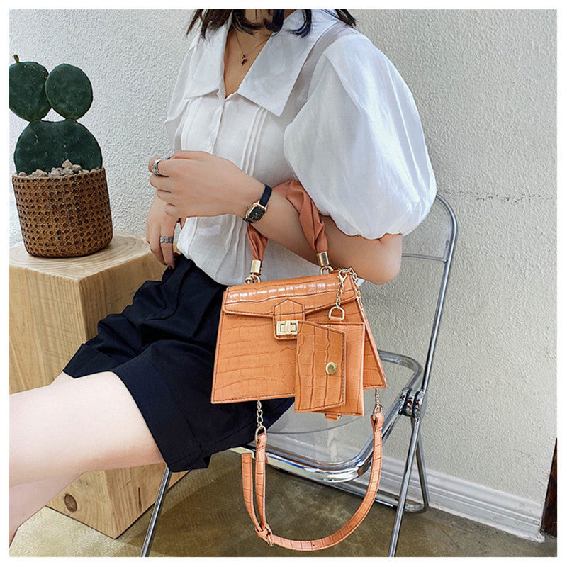 Portable Small Square PU Bag with Soft Handle and Lock Closure
