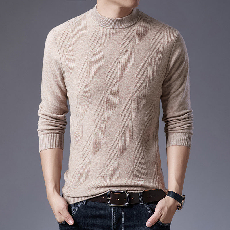Men's Turtleneck Wool Knit Pullover Solid Color Cardigan