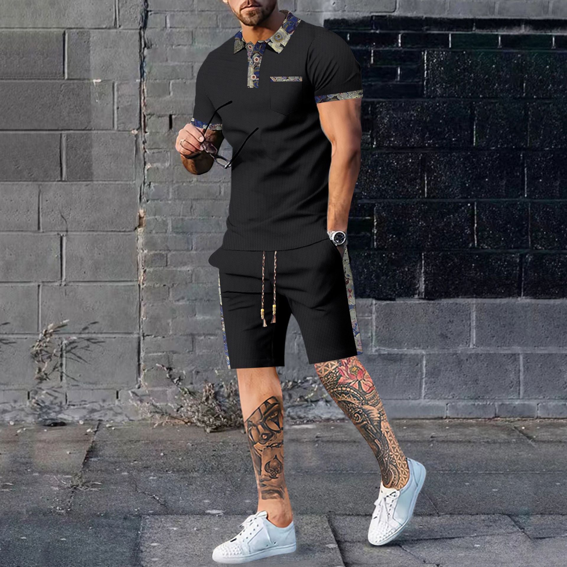 Men's Casual Shorts and Top Set Polyester Fiber