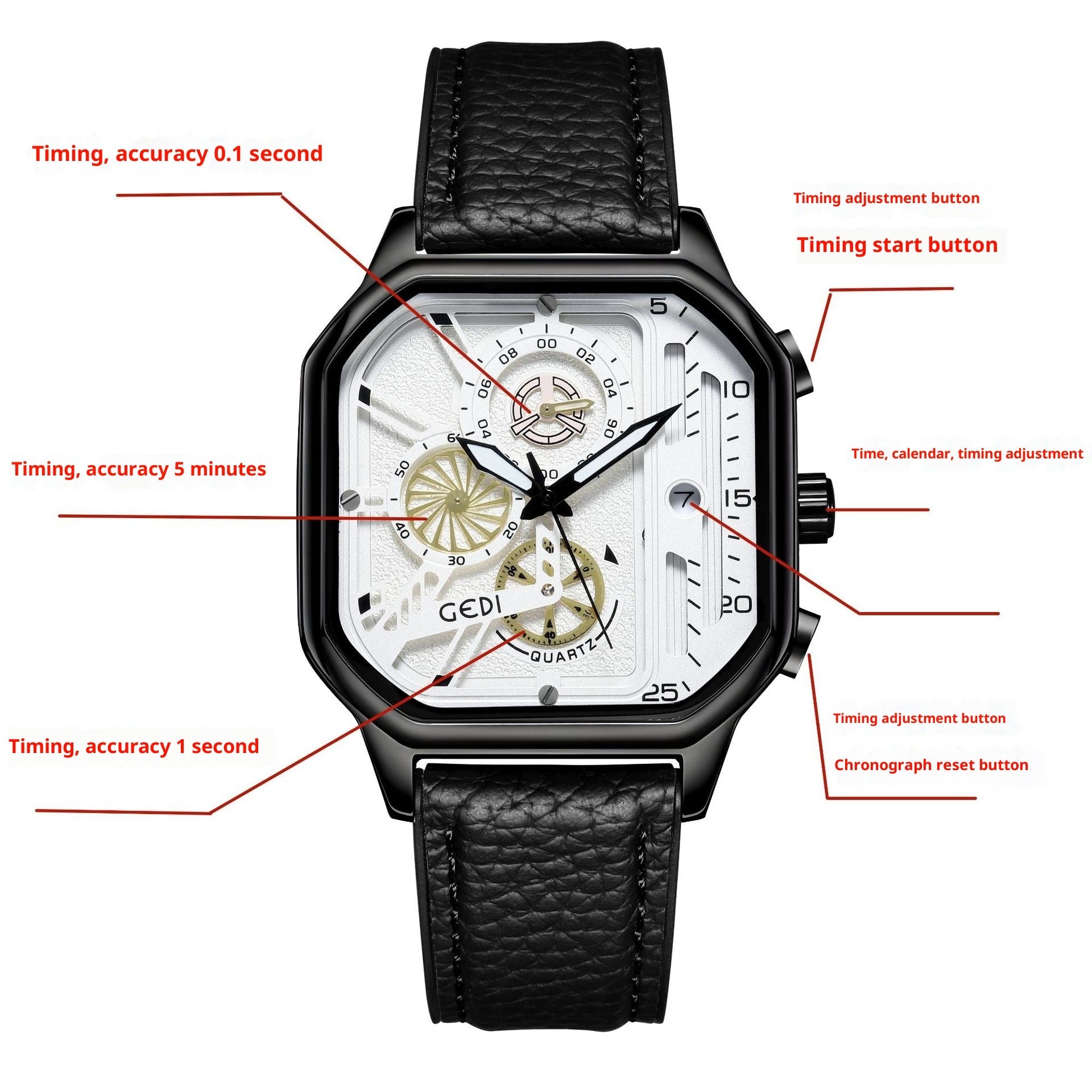 Men's Waterproof Quartz Watch with Luminous Dial 43mm