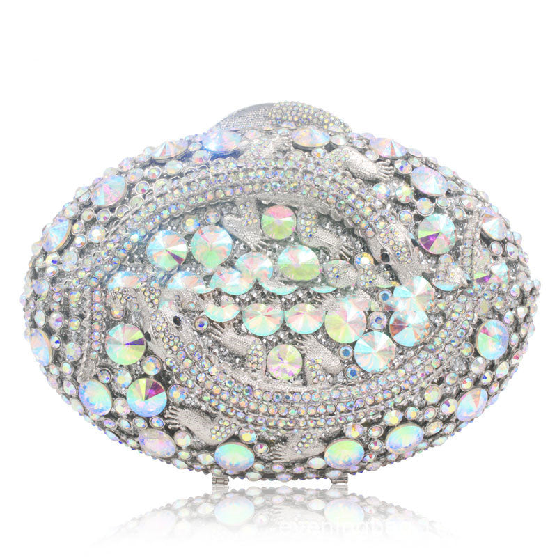 Women's Rhinestone Oval Clutch Evening Bag 20x14x8cm
