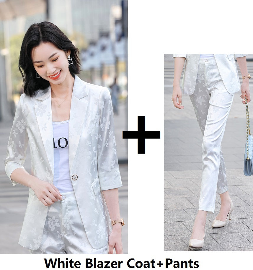 Veste de tailleur en satin imprimé pour femme, coloris rose, blanc et bleu