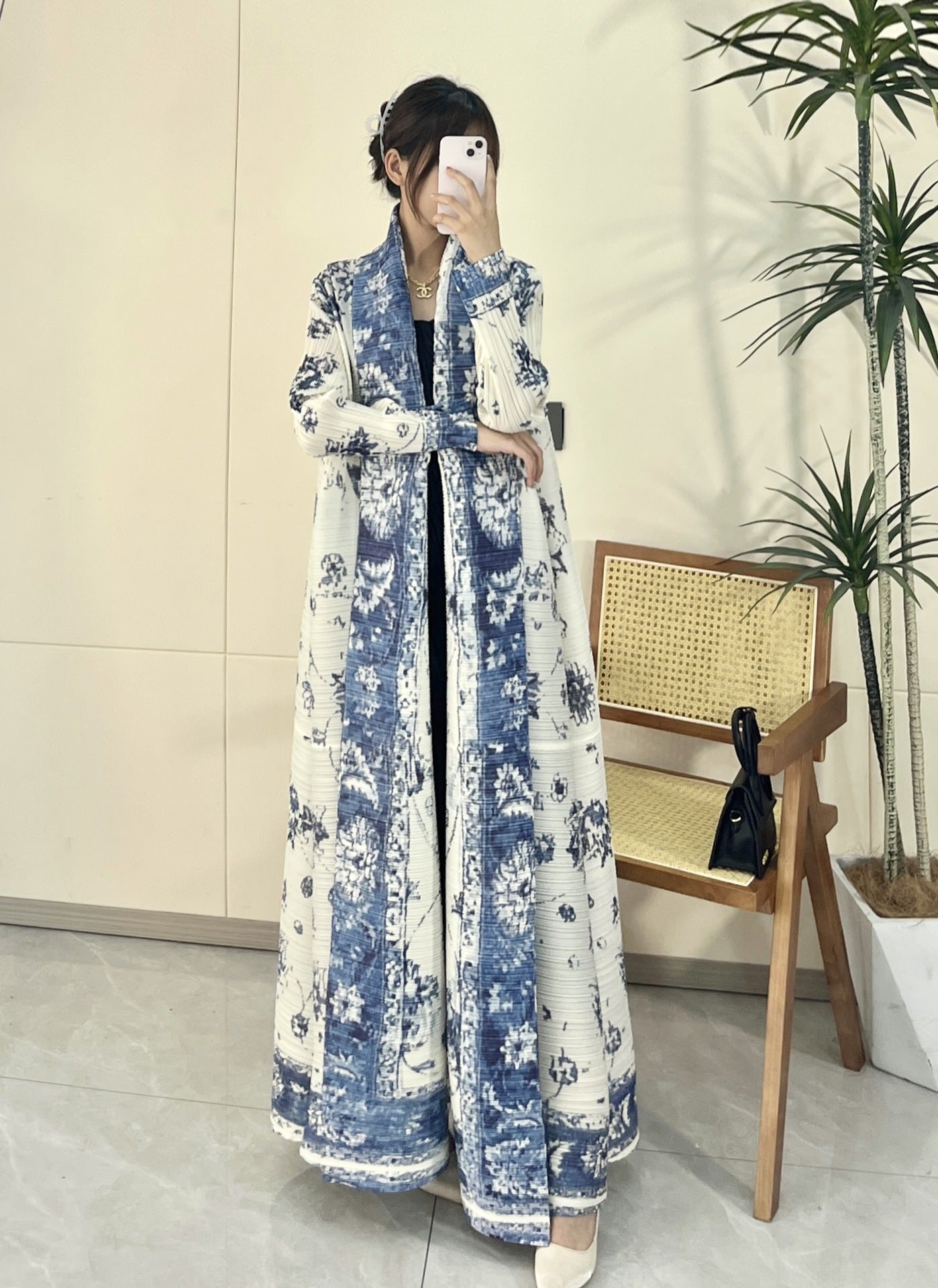 Pleated Print Fashionable All-match Lace-up Loose Arabian Abaya Robe