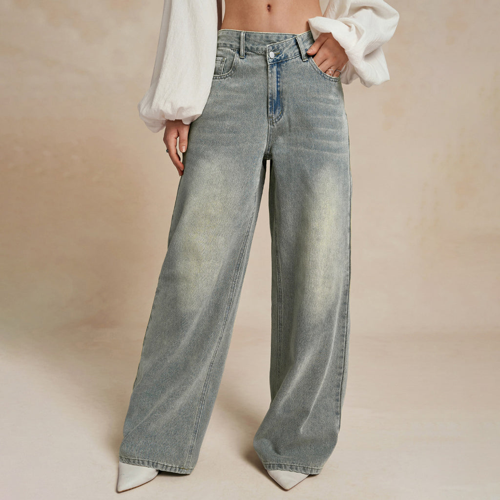 Light Blue Mid-Rise Loose Flared Denim Trousers
