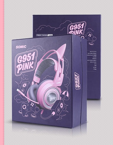 USB 7.1 Virtual Surround Sound Cat Ear Gaming Headset with LED Lights